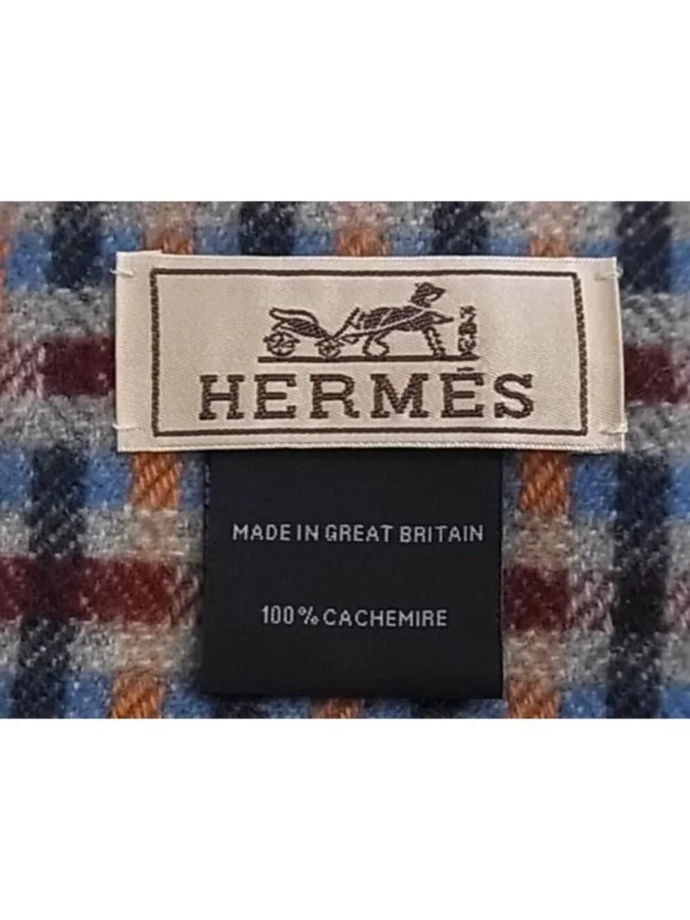 Hermes Scarf Ecosse Gold Multicolor Cashmere Allover Pattern Fringe - Picture 3 of 4